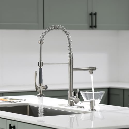4 Hole Kitchen Sink Faucet with Soap Dispenser Brushed Nickel