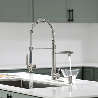 4 Hole Kitchen Sink Faucet with Soap Dispenser Brushed Nickel