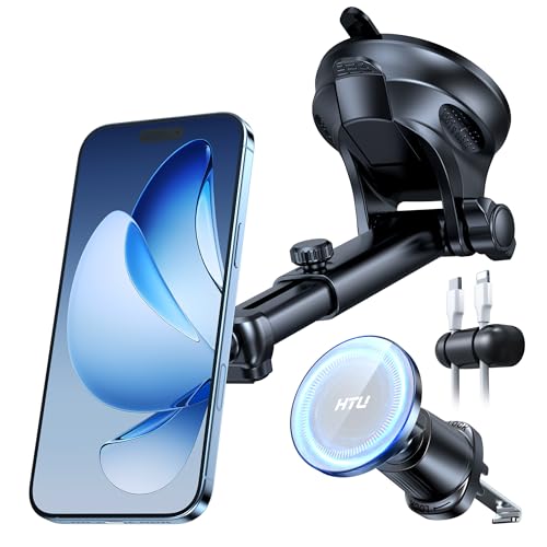 Military Grade】HTU for MagSafe Car Mount【Upgraded Strongest Suction】Magnetic Phone Holder Cell Stand for Dashboard Windshield Vent