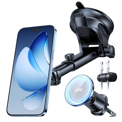 Military Grade】HTU for MagSafe Car Mount【Upgraded Strongest Suction】Magnetic Phone Holder Cell Stand for Dashboard Windshield Vent