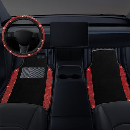 Bling Car Floor Mats Full Set and Steering Wheel Cover