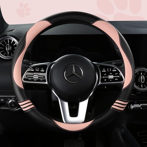 Car Steering Wheel Covers for Women Padded Carbon Fiber PU Leather Cute Auto Interior Accessories for Vehicle