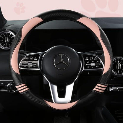 Car Steering Wheel Covers for Women Padded Carbon Fiber PU Leather Cute Auto Interior Accessories for Vehicle