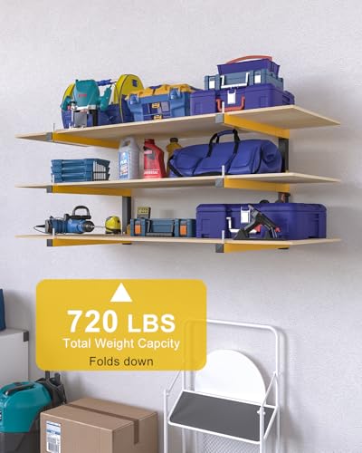 Lumber Rack Wall Mount Storage Racks Folding Wood Organizer Heavy Duty Shelf Brackets With 6 (4 Count)