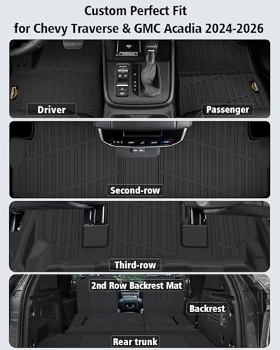 Floor Mats & Cargo Mat with Backrest Mat for Chevy Traverse 2024
