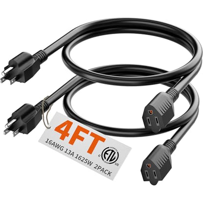 Short Black Extension Cord 4FT 2Pc Indoor 16 (2 Count)