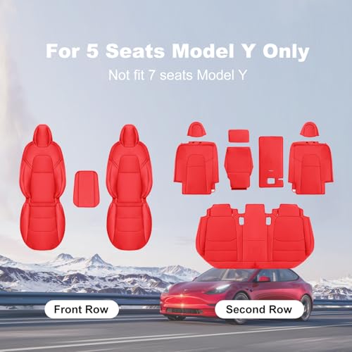 Tesla Model Y Car Seat Covers Nappa Leather Car Interior Seat Airbag Compatible Cushion Cover Full Set Custom Fit 2024 2023 2022 2021 2020 (11 Count)