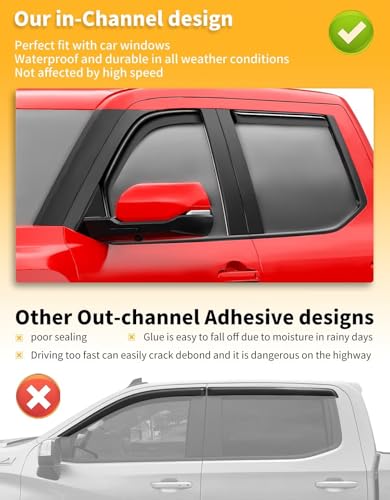 Window Visors Rain Guards for Toyota Tundra CrewMax 2022 (4 Count)