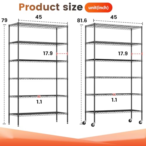 6 Tier Wire Shelf with Wheels