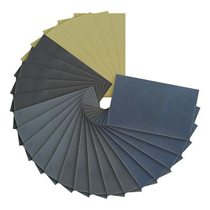 Premium 3-2/3" x 9" Wet or Dry Sandpaper, Grits 800, 1000, 1500, 2000, 3000 (5 Ea) - Automotive Car Color Sanding Polishing, Woodworking Wood Furniture Metal Finishing Hand Sand Block Sander (25 Count)