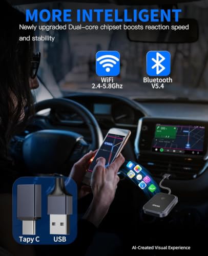Wireless CarPlay Adapter for iPhone No Latency with USB C Adapter