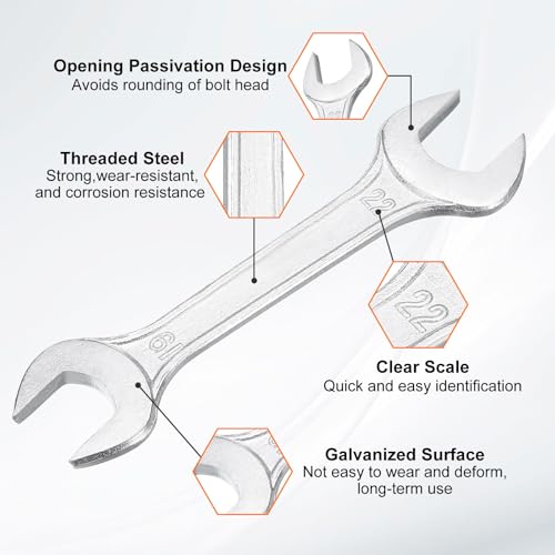 2pcs Double Open End Wrench 19mm x 22mm Metric 15 Degree Offset Angle Small Flat Head Wrench Galvanizing Open Ended Spanner for Automotive Repair Furniture Assembly (2 Count)
