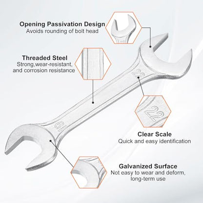 2pcs Double Open End Wrench 19mm x 22mm Metric 15 Degree Offset Angle Small Flat Head Wrench Galvanizing Open Ended Spanner for Automotive Repair Furniture Assembly (2 Count)