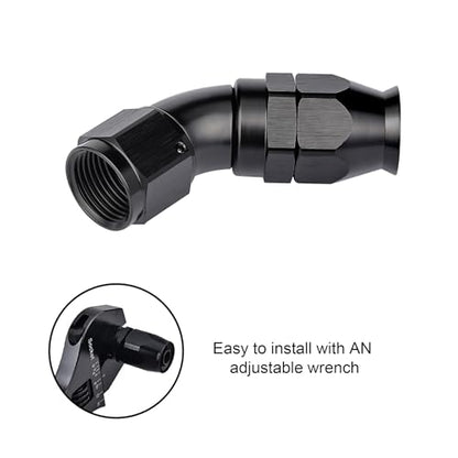 8AN 45 Degree PTFE One Piece Full Flow End Hose Fitting Aluminum Black