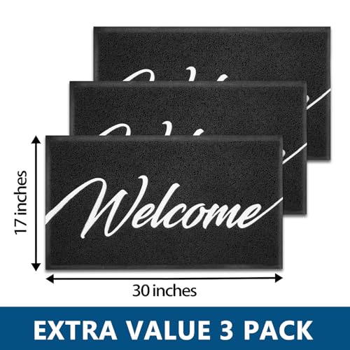 Door Mat 3 Pack Outside Inside Welcome Doormat 30"x17.5" Durable Floor Mat Non Slip Rug Ultra Absorb Mud Easy Clean Front Doormat for Garage (10.94 Sq Ft)