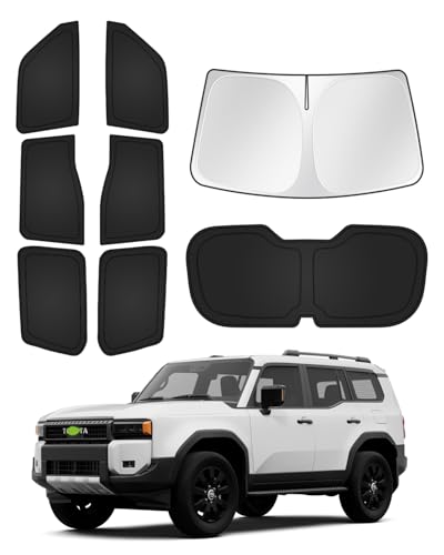 Sunshades for 2024 2025 2026 Toyota Land Cruiser Prado 250 Accessories Windshield Sun Shade Side Rear Window Shade Cover Sun Visor Shield Privacy Protection Keep Vehicle Cool Black 8PCS (8 Count)