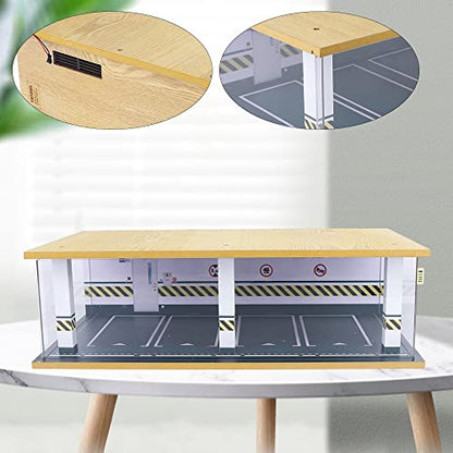 1 24 Parking Garage Model Car Garage Display Case with Clear Acrylic Cover and LED Lighting Toy Car Storage Tabletop Showcase for Boy Kids Home Toy Stores