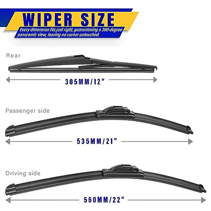 3 Wipers Fits Jeep Grand Cherokee 2011