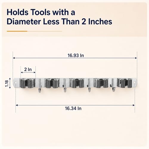5 Racks and 4 Hooks Mop and Broom Holder Wall Mount