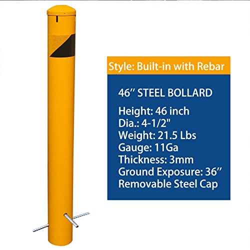 46" High Pour in Place Steel Bollard Post with Removable Cap
