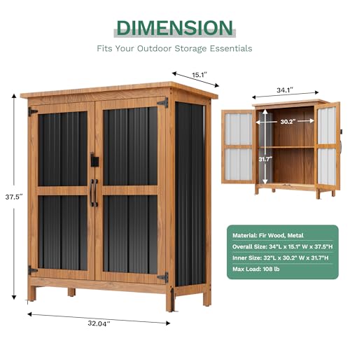 Metal & Wood Weatherproof Garden Storage Shed with Adjustable Shelf