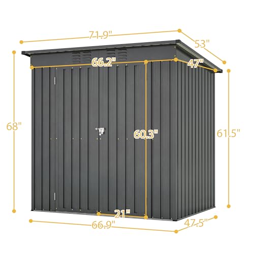 6x4 FT Outdoor Metal Storage Shed with Lockable Door & Floor Frame