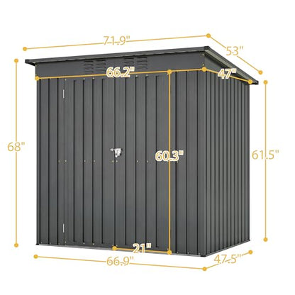 6x4 FT Outdoor Metal Storage Shed with Lockable Door & Floor Frame
