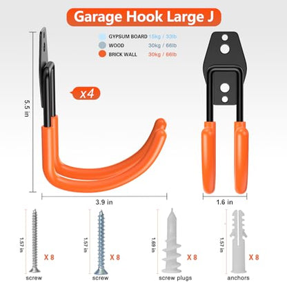 Heavy Duty Garage Hooks 4 Pack