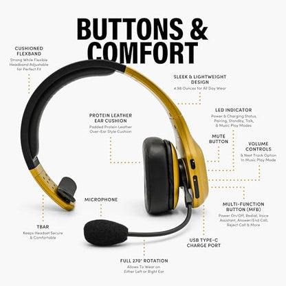 Storm Gold Wireless Trucker Bluetooth Headset with Mic