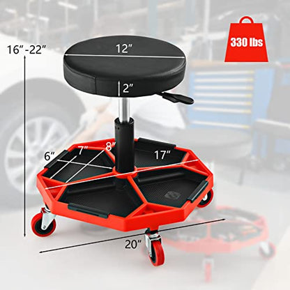 Rolling Mechanic Stool with Removable Tool Tray & Padded Cushion