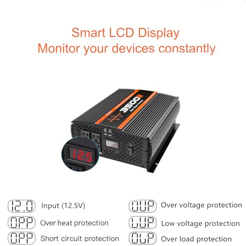 3500W Pure Sine Wave Inverter 12V to 120V with 4 Power Outlets for RV Solar Power