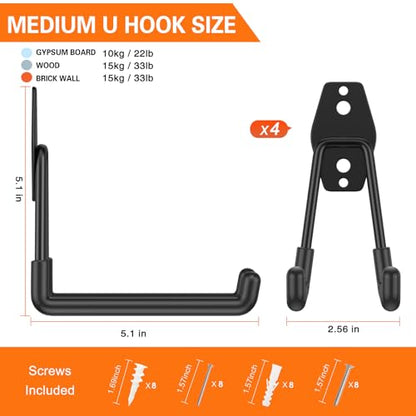 Garage Hooks Heavy Duty 4 Pack