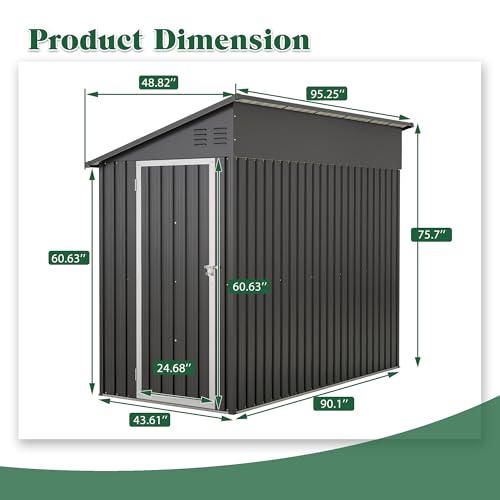 Storage Shed 4 * 8 FT Lean to Shed Metal Sheds & Outdoor Storage Cabinet Lockable Tool Organization Bike Mower Shed Portable Outside for Garden Patio