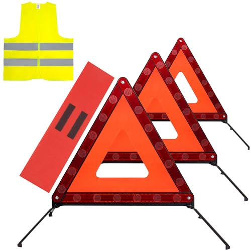 3PACK Car Warning Triangle Heavy Reflective Warning Road Safety Triangle Kit Suitable for car Breakdown and Temporary Parking on the Road