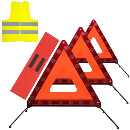 3PACK Car Warning Triangle Heavy Reflective Warning Road Safety Triangle Kit Suitable for car Breakdown and Temporary Parking on the Road