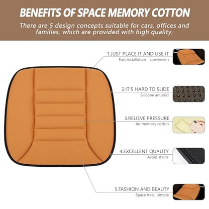 2PCS Car Seat Cushion Pad 1.2" Thick Comfort Seat Protector for Car Driver Seat Office Chair Home Use Memory Foam Seat Cushion with Non Slip Bottom