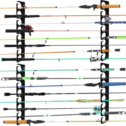 Wall or Ceiling Fishing Rod Storage Rack Vertical Horizontal Holder with 16 Capacity Fishing Rods Reels Mounted Roof Carrier Hooks Hanger for Garage Cabin and Basement Gear Accessories (4 Count)