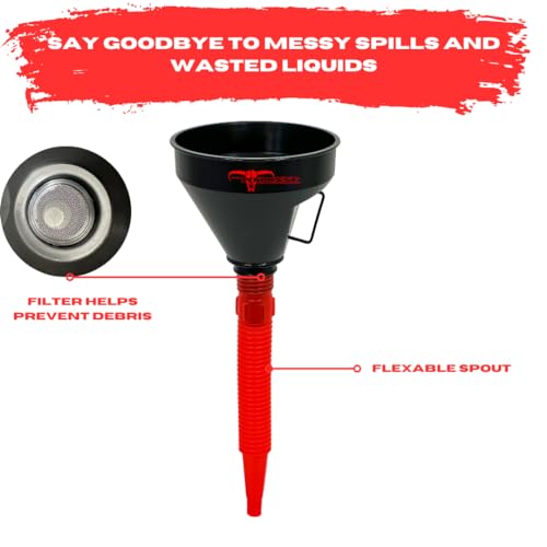 PP3367 Kit Oil Funnel and Holder for Automotive Oil Change Large Wide Mouth Flex Flexible Spout Extension Funnel with Handle and Strainer
