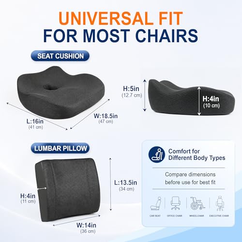 Car Seat Cushion and Lumbar Back Support Pillow Set for Driving