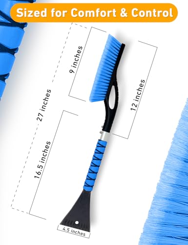 27" Aluminum Snow Brush with Ice Scrapers for Car Windshield