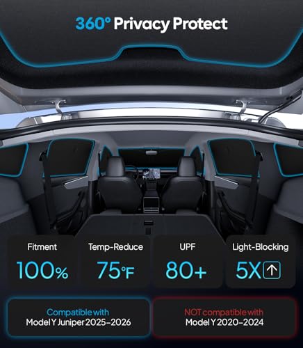 2026 8PC Full Set Window Sunshade for Tesla Model Y Juniper 2025 (8 Count)