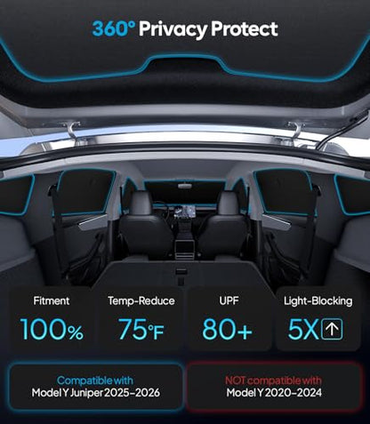 2026 8PC Full Set Window Sunshade for Tesla Model Y Juniper 2025 (8 Count)