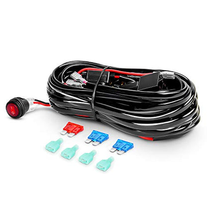 2PC 4Inch Yellow Led Pods Triple Row 60W Flood Spot Combo Driving Fog Lights with 16AWG Switch Wiring Harness Kit (2 Count)