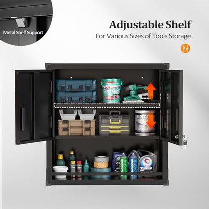 Garage Wall Cabinet with Locking Doors and Adjustable Shelf