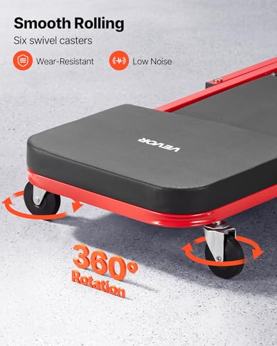 40 in 2-in-1 Folding Mechanic Creeper, Z Creeper Seat & Under Car Garage Roller, 450 lbs Rolling Creeper Stool with 6 Swivel Casters, Padded Headrest for Auto Repair