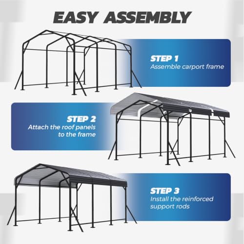 10' x 15' Heavy Duty Metal Carport with Galvanized Steel Roof & Base for All