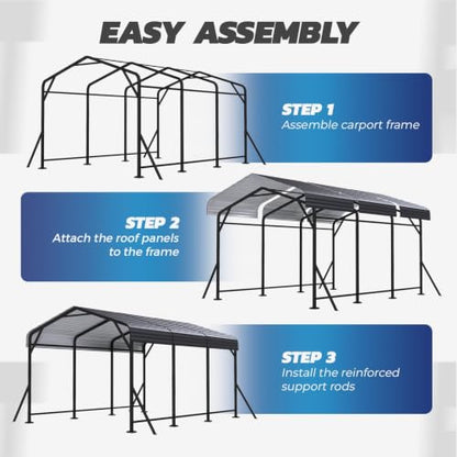 10' x 15' Heavy Duty Metal Carport with Galvanized Steel Roof & Base for All