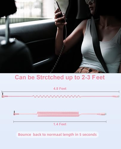USB A to USB C Cable 90 Degree 3FT&6FT Coiled USB Type C Cable for Car