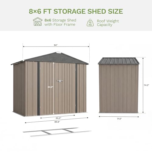 8x6 FT Outdoor Storage Shed with Floor Frame