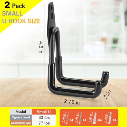 2 Pack Heavy Duty Garage Hooks Storage Organizer Wall Mount Power and Garden Tool Hangers